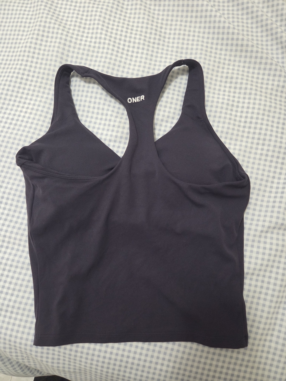 Racer Back Mid Tank Top with Built in Bra Shelf with White Logo - Picture 3 of 4